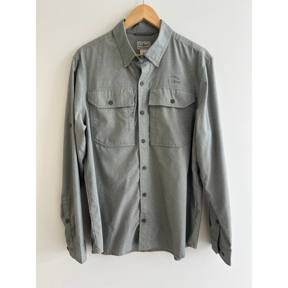 LL Bean L Olive Gray Outdoor Fishing Shirt Technical Gorpcore Granola Button